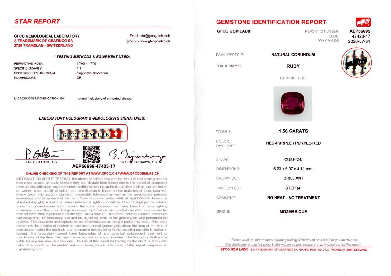 Unheated ruby cushion cut 1.56 carats, Mozambique Image №6