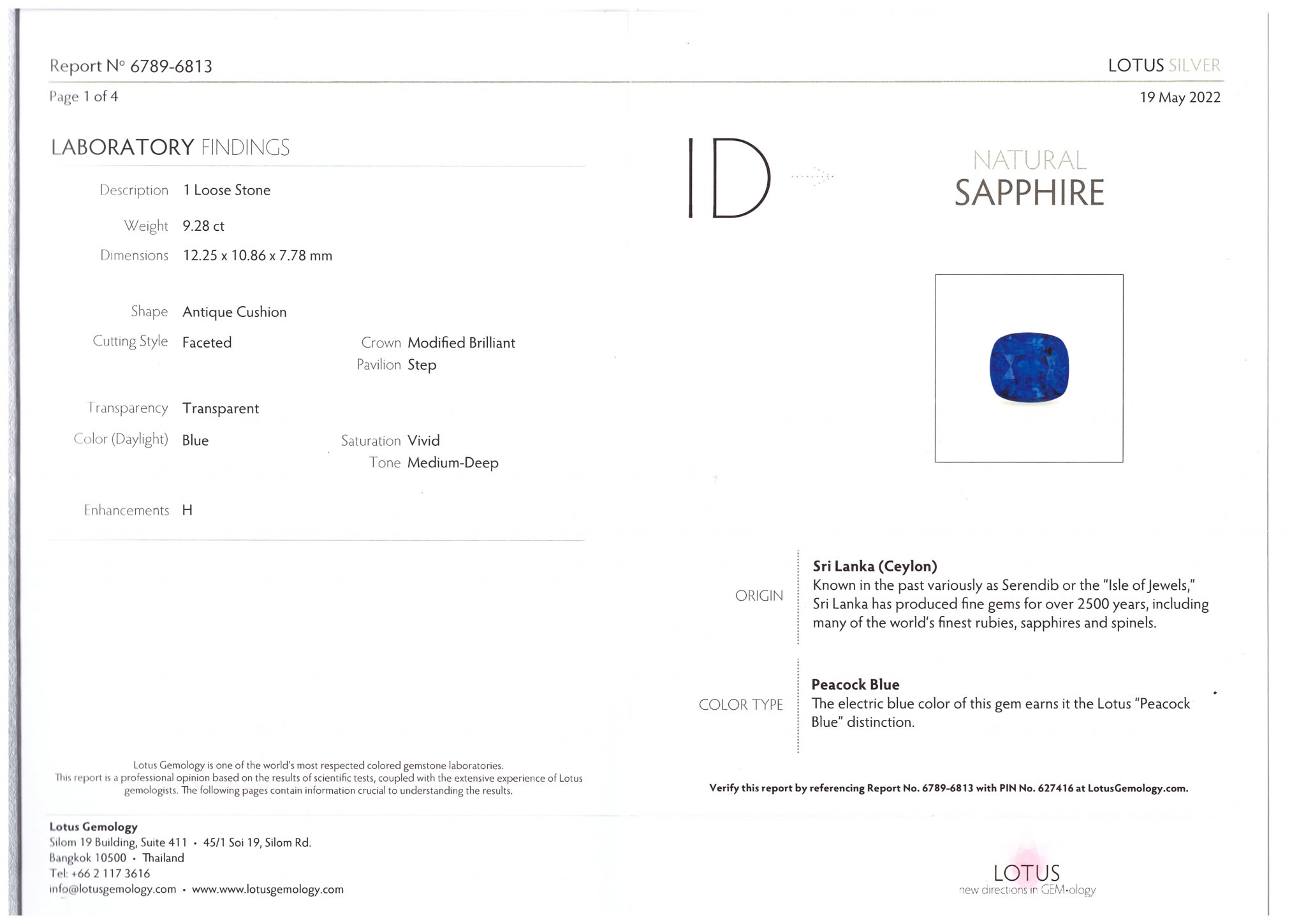 Unique Peacock or Electric Blue color sapphire in cushion cut 9.28 carats, Sri Lanka Image №6