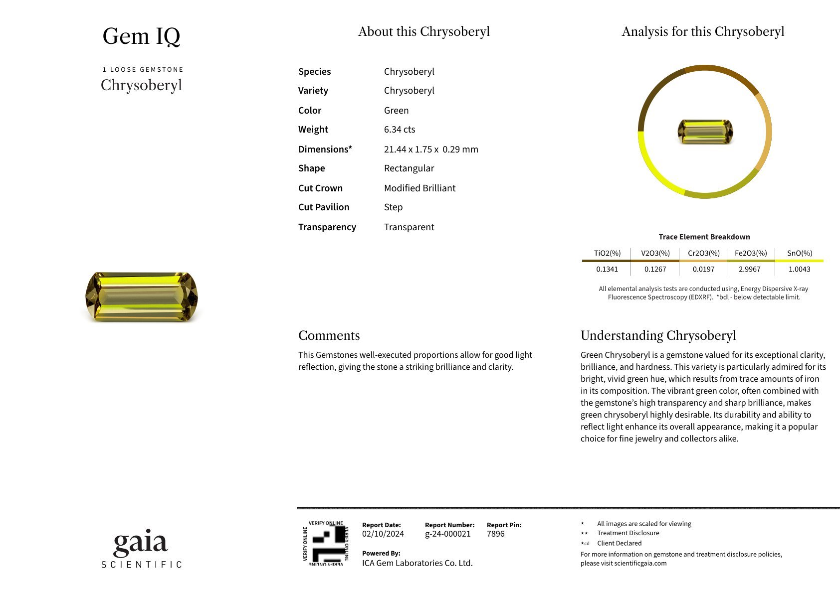 Cushion cut chrysoberyl 6.34 carats, Sri Lanka Image №5