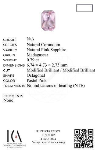 Unheated sapphire (Baby Pink) radiant cut 0.79 carats, Madagascar Image №6
