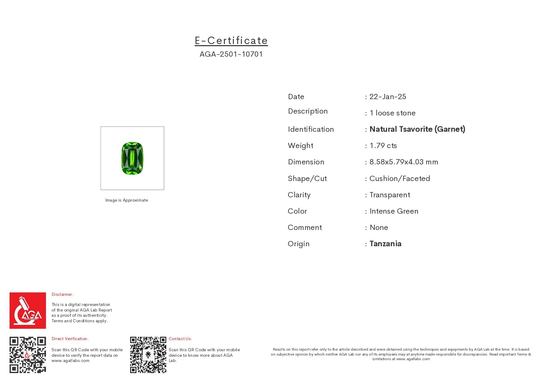 Intense Green tsavorite garnet in cushion cut 1.79 carats, Tanzania Image №6