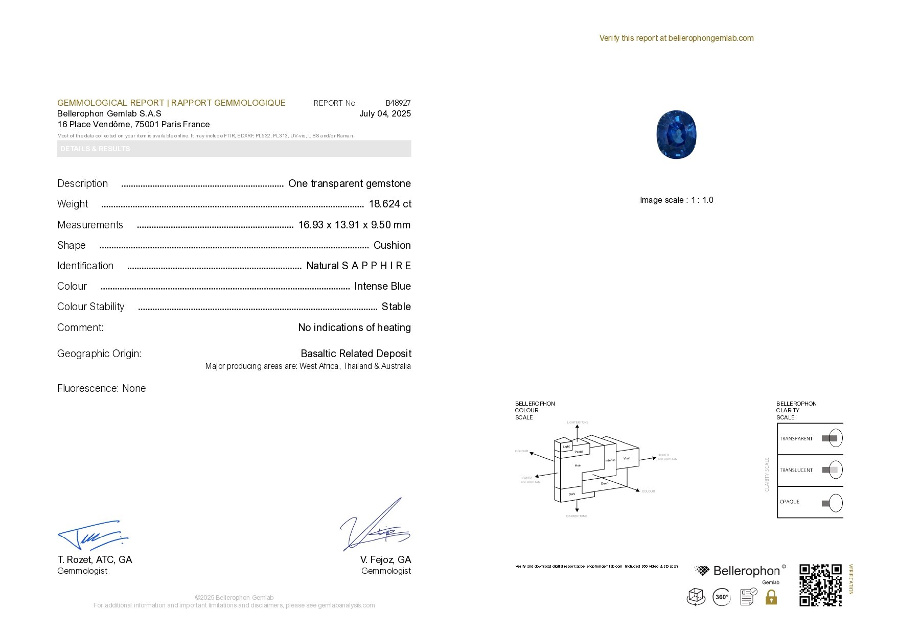 Unheated Intense Blue sapphire in cushion cut 18.62 carats,  Africa Image №6