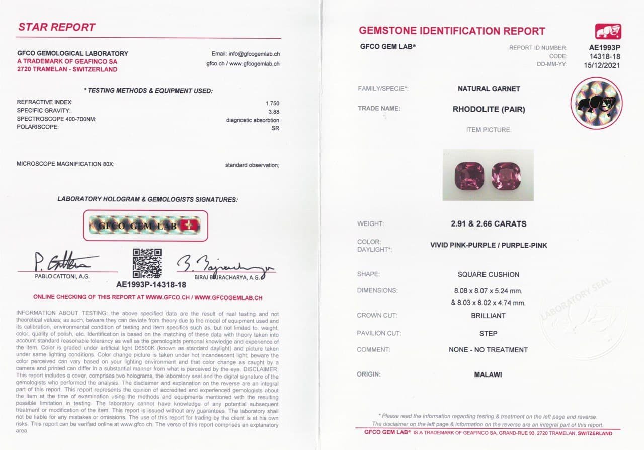 Pair of rich cushion cut rhodolites 5.57 ct, Malawi Image №4