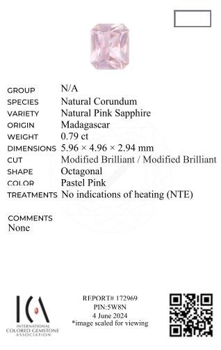 Unheated radiant cut pink sapphire 0.79ct, Madagascar Image №6