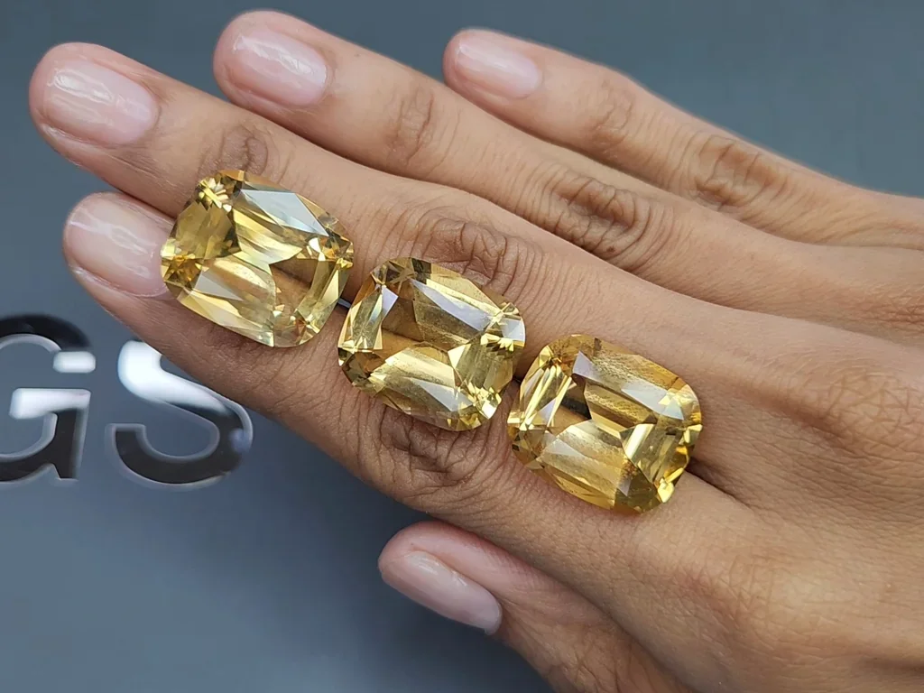 Set of yellow citrines in high precision cushion cut 55.00-57.00 ct, Africa Image №2