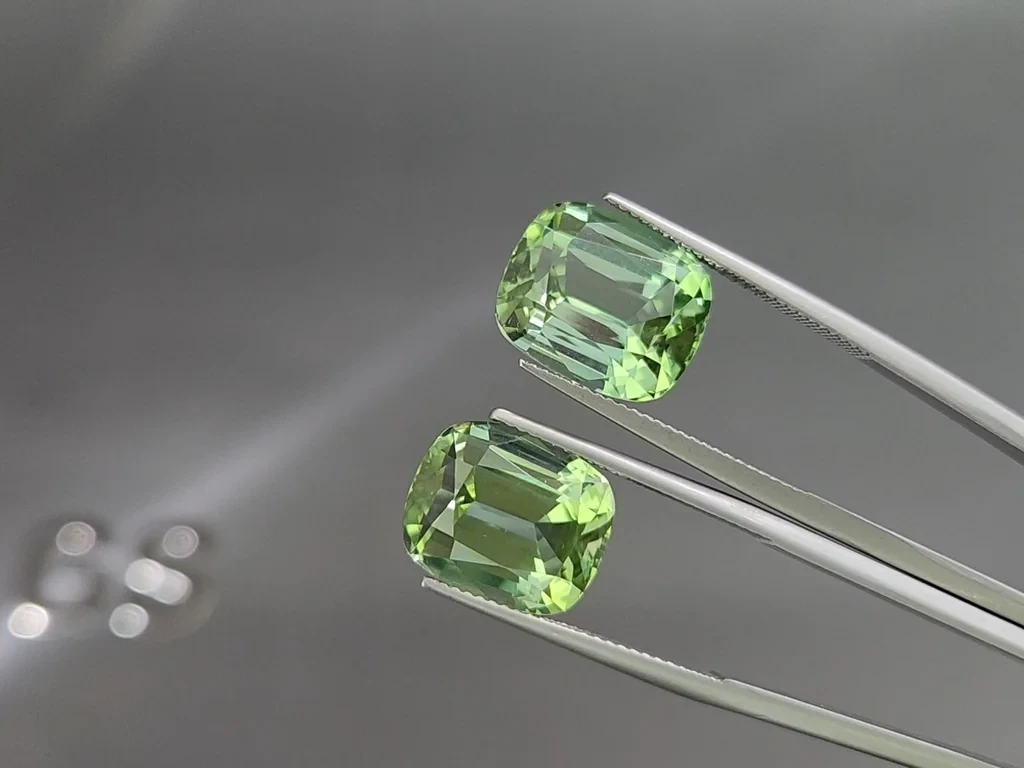 Pair of green tourmalines cushion cut 19.79 carats, Colombia Image №3