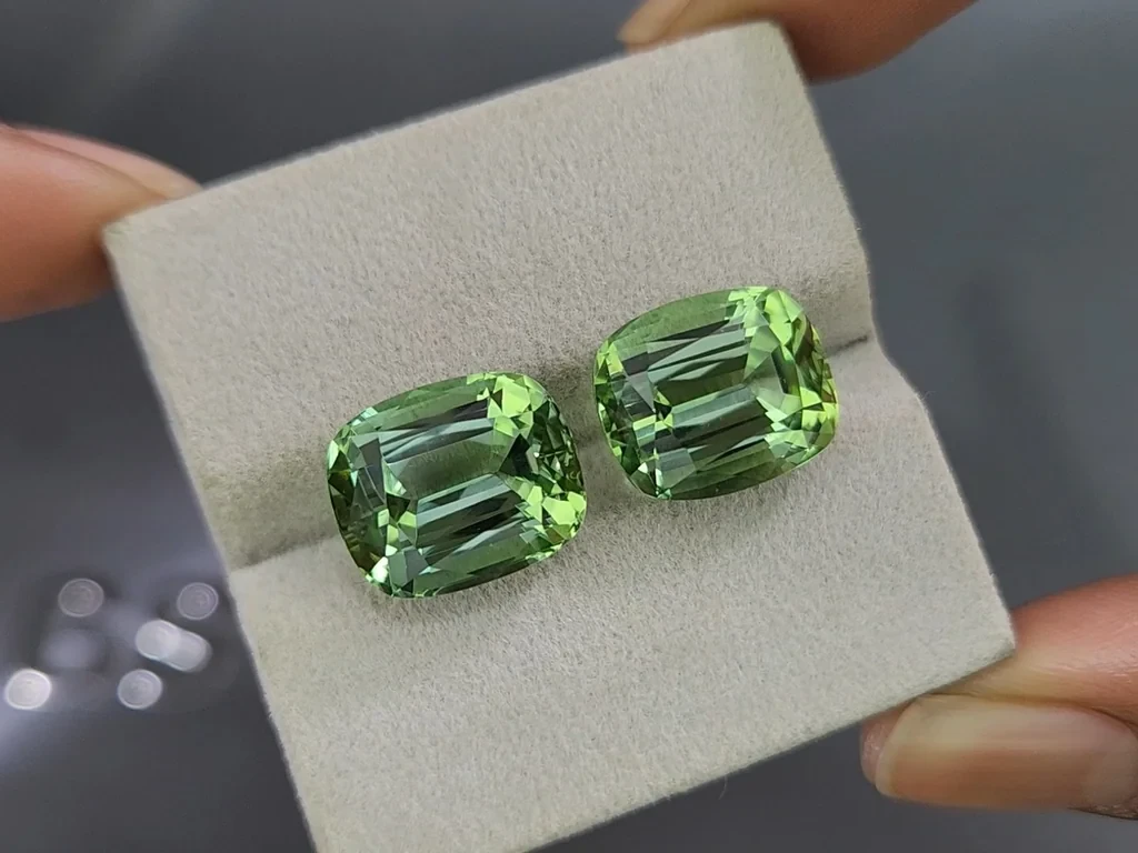 Pair of green tourmalines cushion cut 19.79 carats, Colombia Image №4