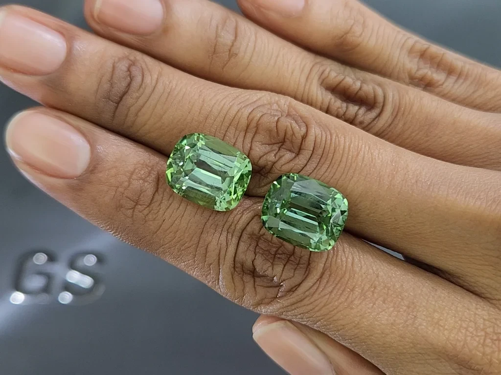 Pair of green tourmalines cushion cut 19.79 carats, Colombia Image №2