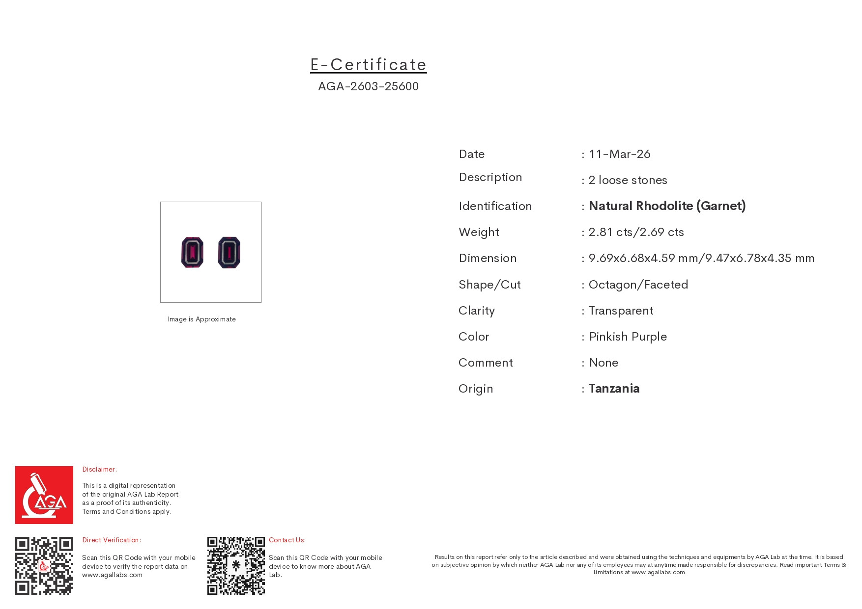 Pair of purple garnets rhodolite octagon cut 5.50 carats, Tanzania Image №5