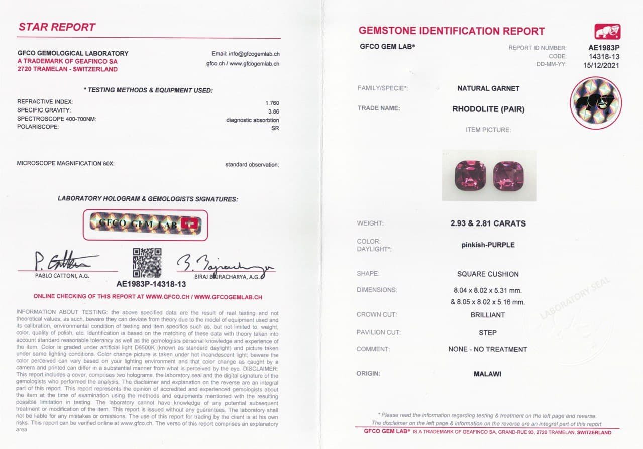 Pair of cushion cut rhodolite garnets 5.74 ct, Malawi Image №4