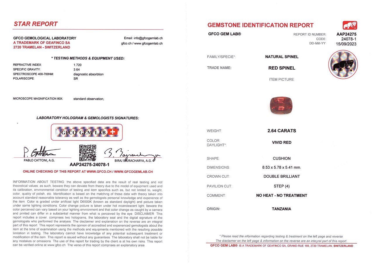 Vivid red spinel 2.64 carats in cushion cut, Tanzania Image №4