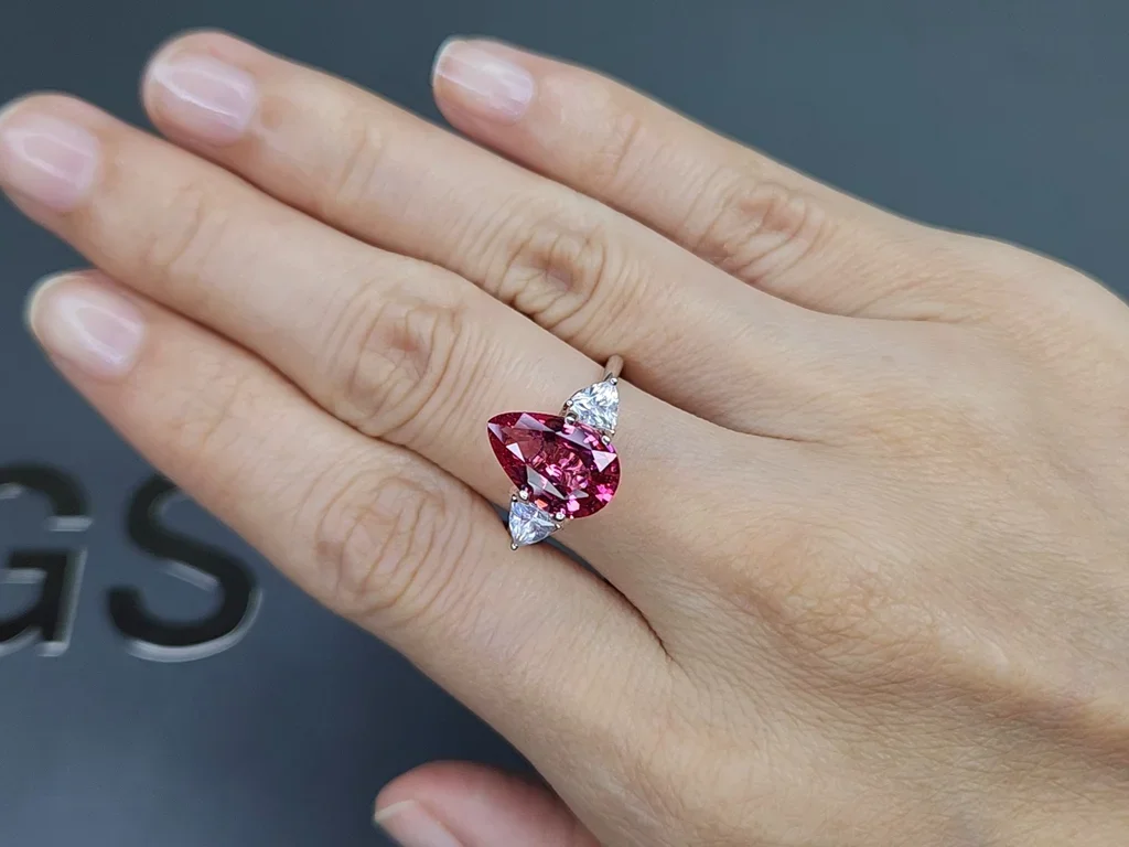 Pink-red Mahenge spinel in pear cut 3.51 carats, Tanzania Image №5