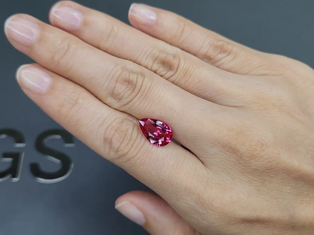 Pink-red Mahenge spinel in pear cut 3.51 carats, Tanzania Image №2