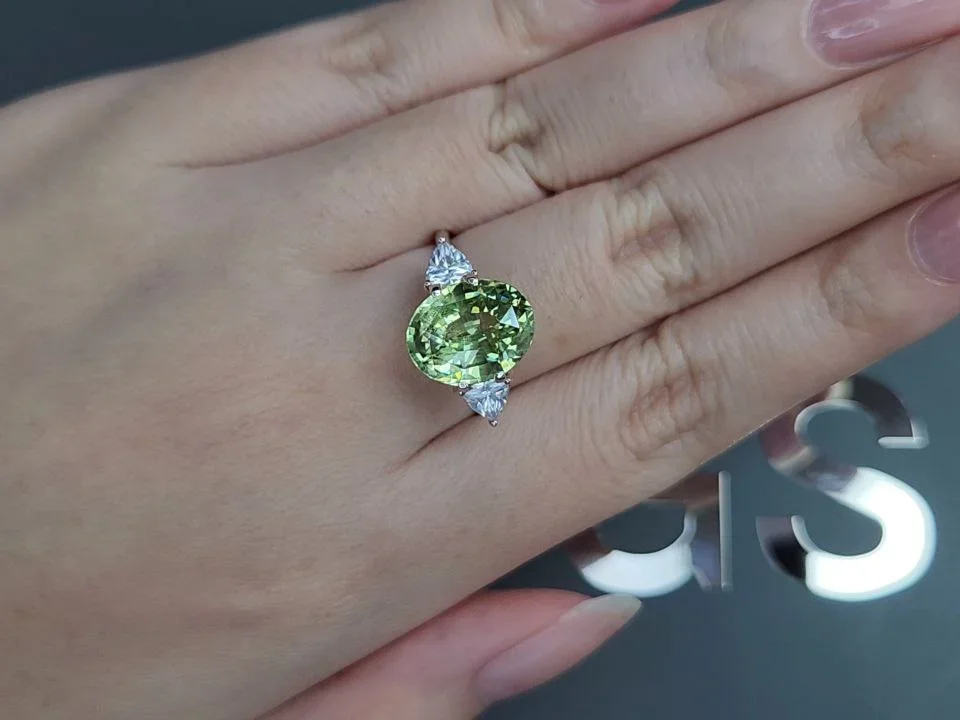 Green grossular garnet in oval cut 5.71 carats, Tanzania  Image №5