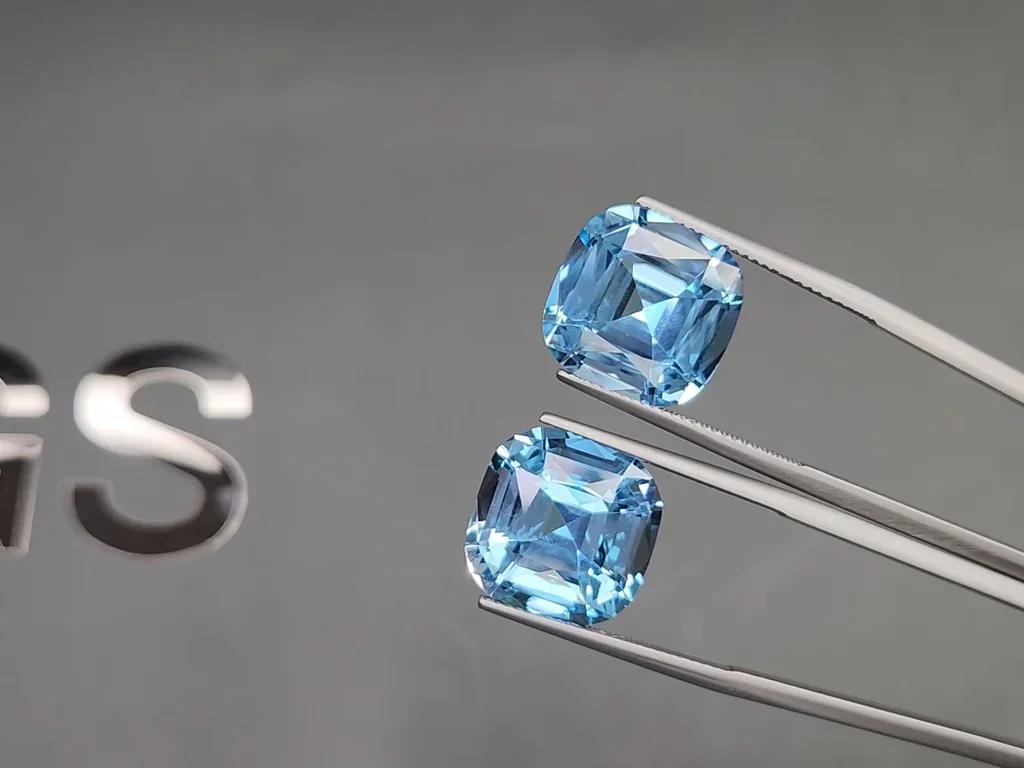 Pair of Sky blue topazes in a high-precision cushion cut 27.15 carats, Madagascar Image №3