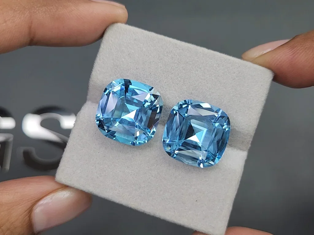 Pair of Sky blue topazes in a high-precision cushion cut 27.15 carats, Madagascar Image №4
