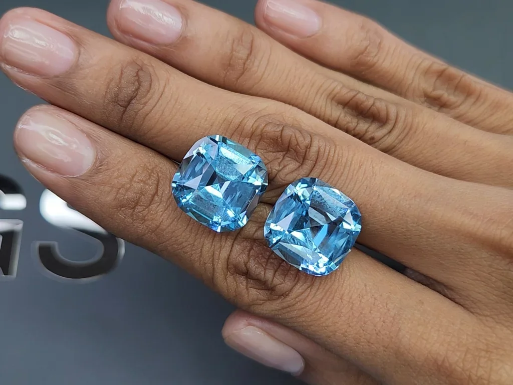 Pair of Sky blue topazes in a high-precision cushion cut 27.15 carats, Madagascar Image №2