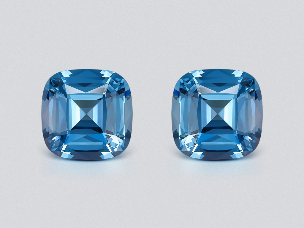 Pair of Sky blue topazes in a high-precision cushion cut 27.15 carats, Madagascar Image №1