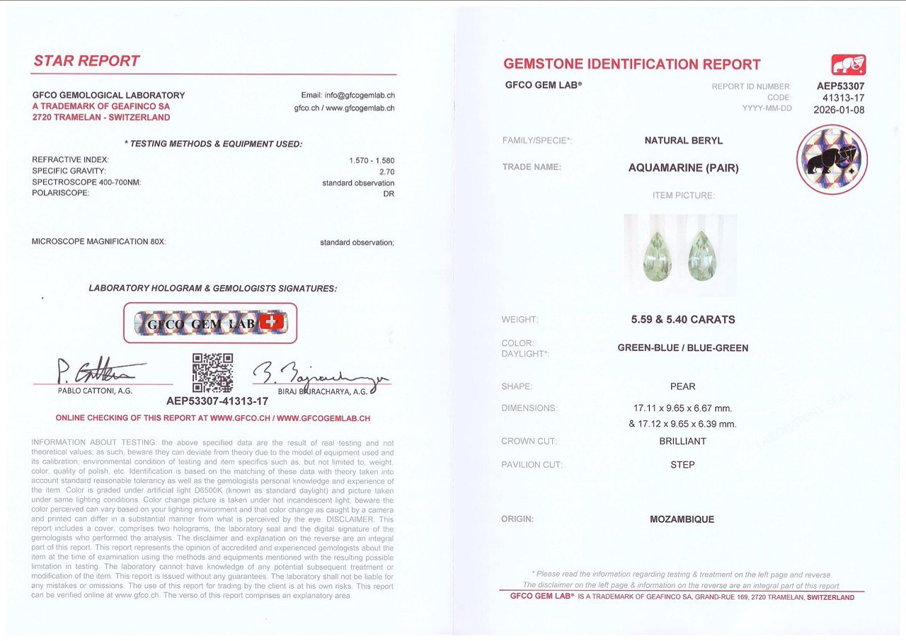 Pair of aquamarines pear cut 10.99 carats, Mozambique Image №5