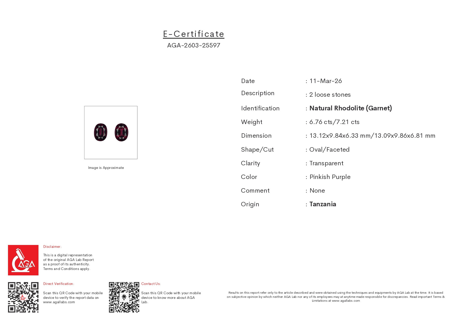Pair of purple rhodolite garnets oval cut 13.97 carats, Tanzania Image №5