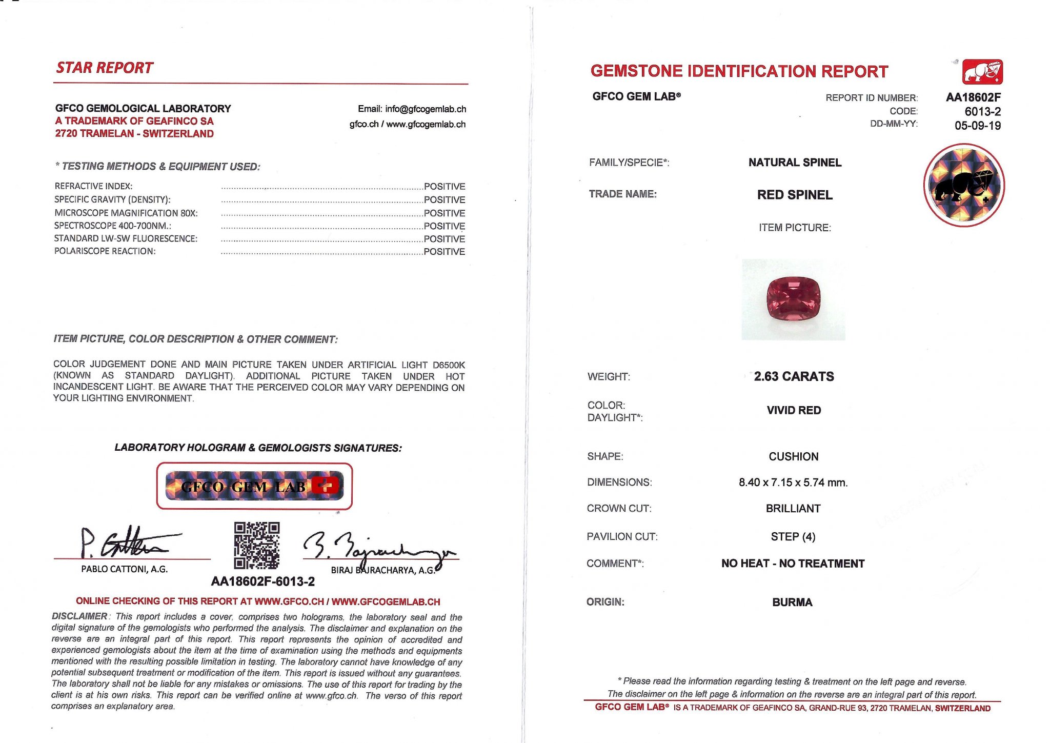 Burmese red spinel 2.63 ct, GFCO Image №5