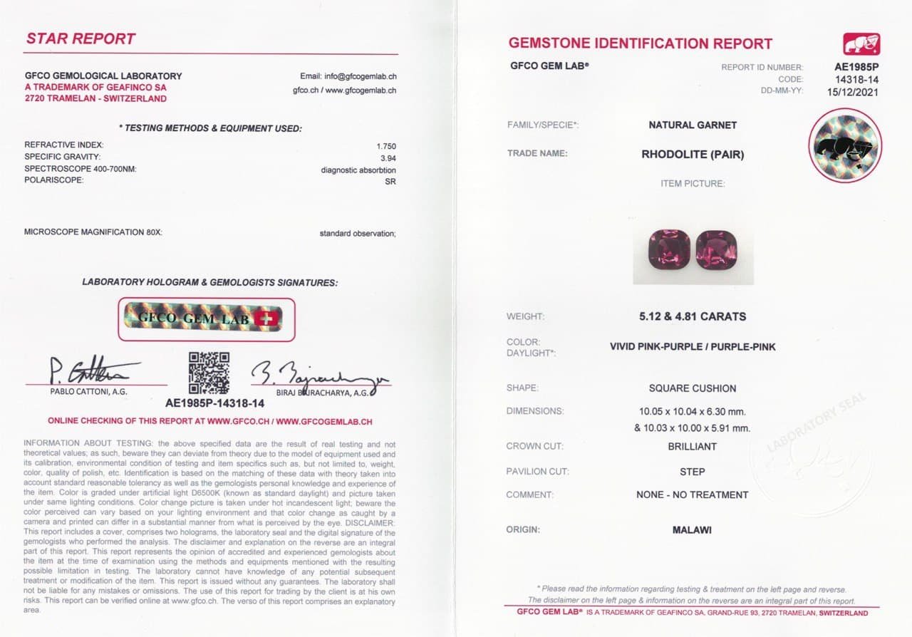 Pair of cushion cut raspberry rhodolites 9.93 ct, Malawi Image №3