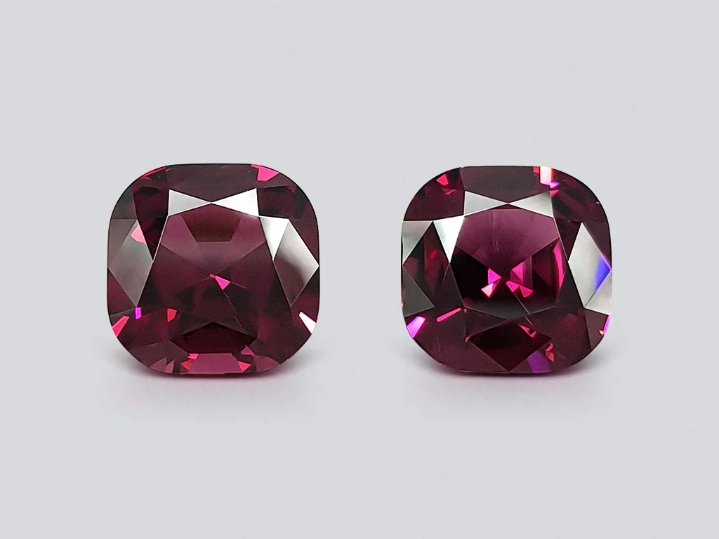 Pair of cushion cut raspberry rhodolites 9.93 ct, Malawi Image №1