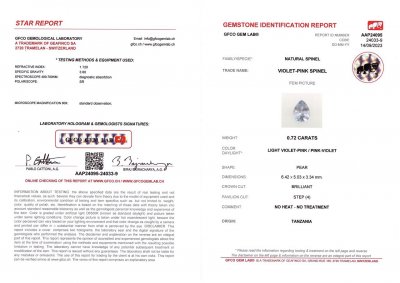 Certificate Pair of unheated lavender sapphire and pear cut spinel 1.56 ct