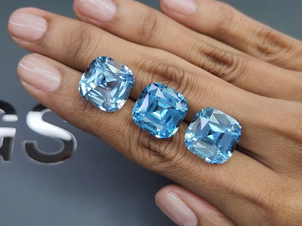 Set of Sky blue topazes high precision cushion cut 47.99 carats, Madagascar Image №2