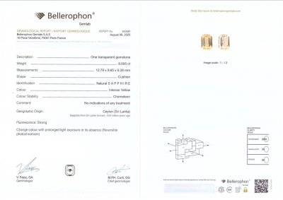 Certificate Unheated yellow sapphire cushion cut 8.00 carats, Sri Lanka
