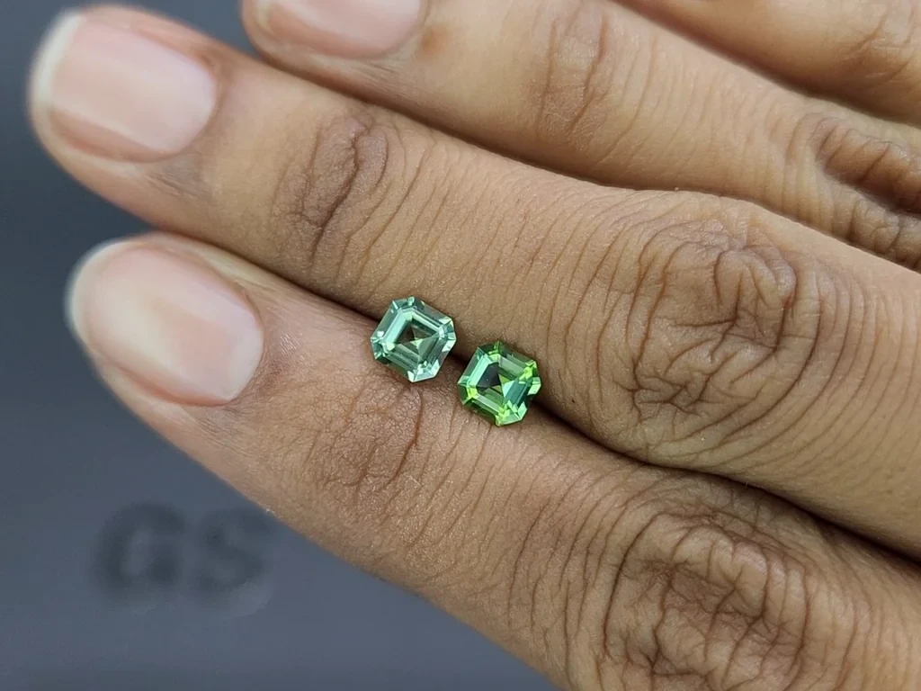 Pair of mint green tourmalines asscher cut 1.04 catats, Congo Image №2