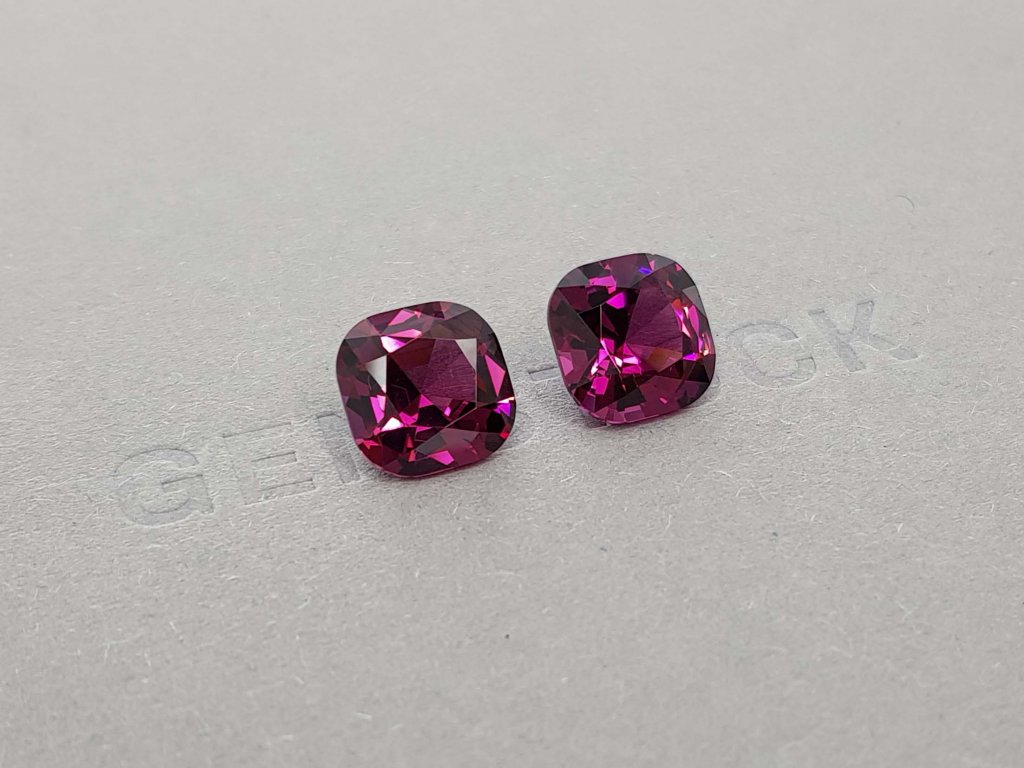 Pair of rare cushion cut rhodolite garnets from Malawi 9.99 ct Image №2