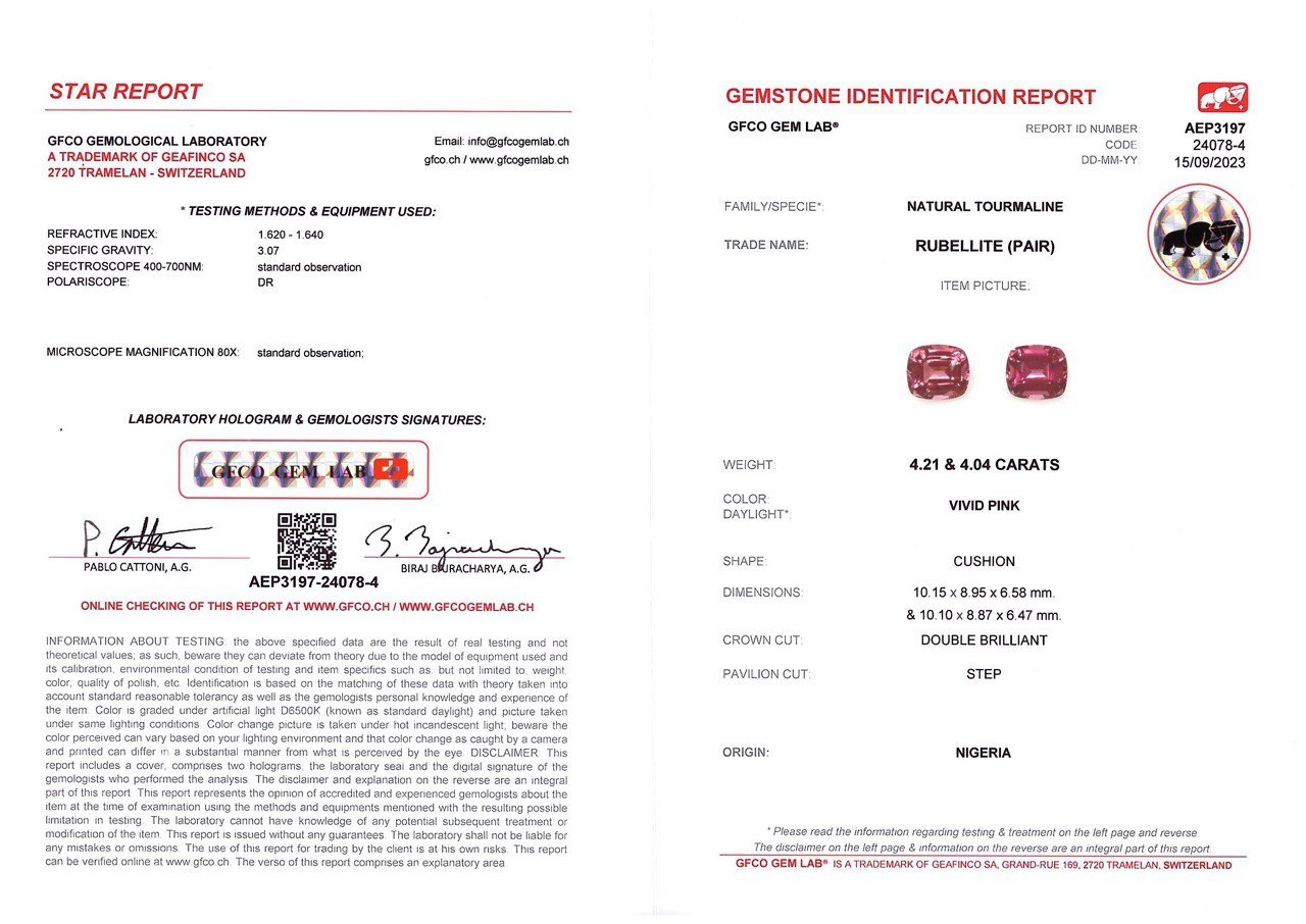 Pair of red-pink rubellite tourmalines in cushion cut 8.25 carats, Nigeria Image №4