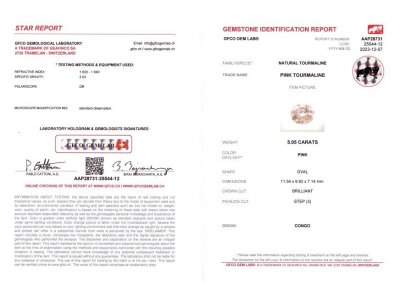 Certificate Light pink oval cut tourmaline 5.05 carats, Congo