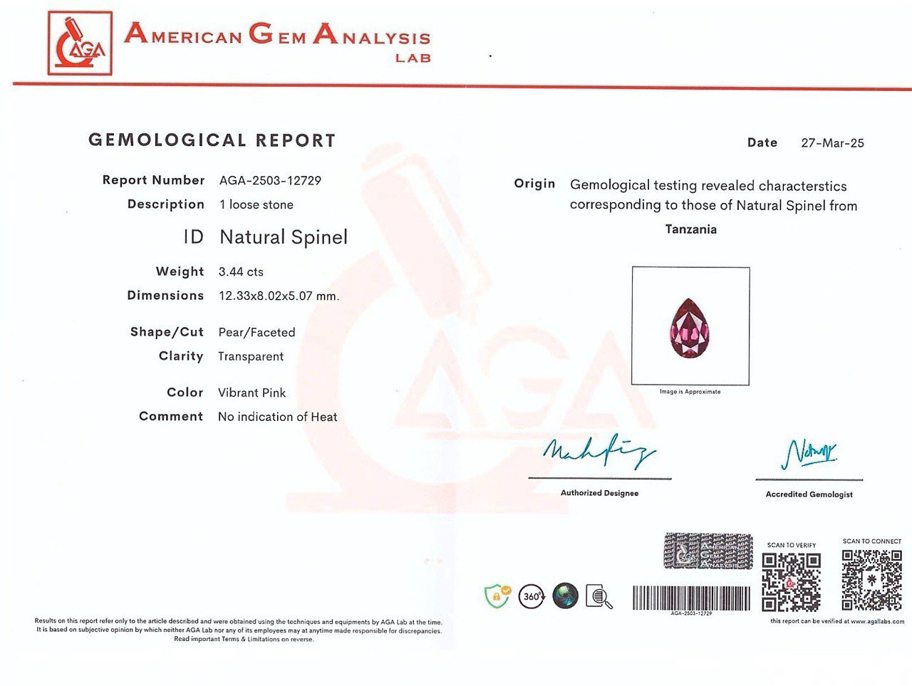Spinel Mahenge Vibrant pink red pear cut 3.44 carats, Tanzania Image №6