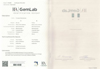Certificate Pair of indicolites 2.27 ct, Afghanistan