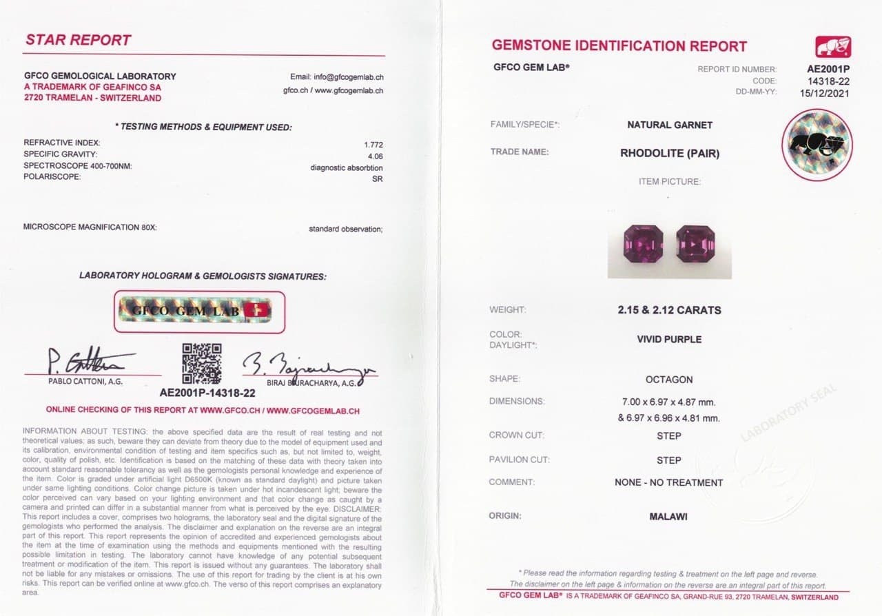 Intense pair of asscher cut rhodolites 4.27 ct, Malawi Image №4