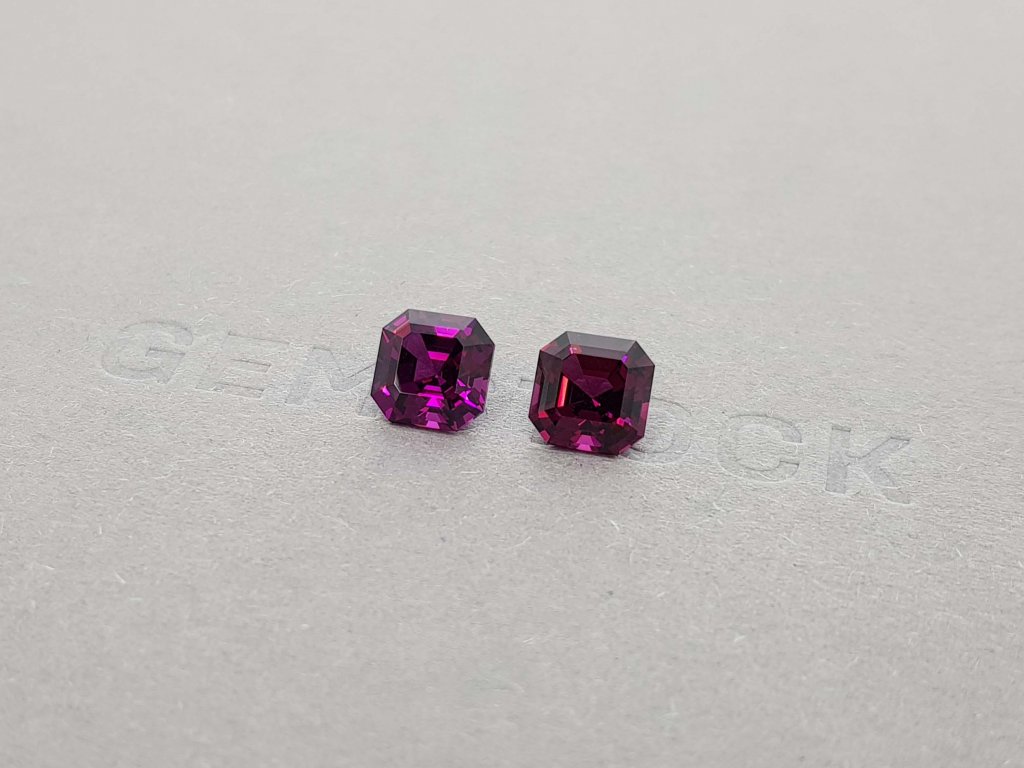 Intense pair of asscher cut rhodolites 4.27 ct, Malawi Image №3