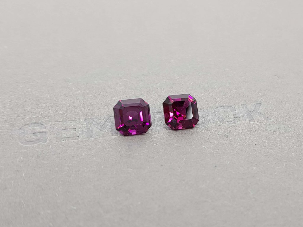 Intense pair of asscher cut rhodolites 4.27 ct, Malawi Image №2