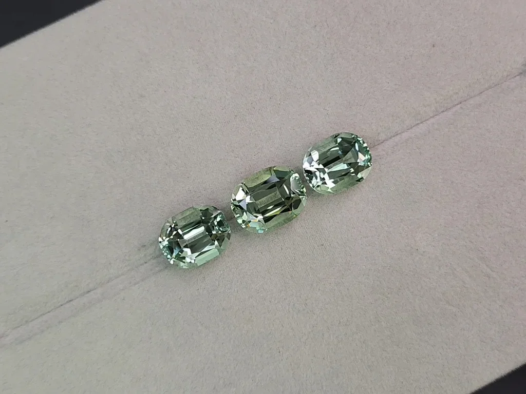 Set of mint green cushion cut tourmalines 31.91 carats, Afghanistan  Image №5