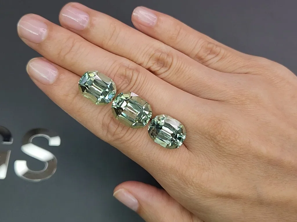 Set of mint green cushion cut tourmalines 31.91 carats, Afghanistan  Image №2