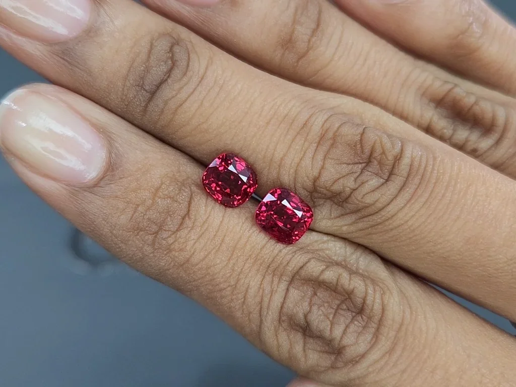 Pair of Vivid red pink spinels cushion cut 3.30 carats, Burma Image №2