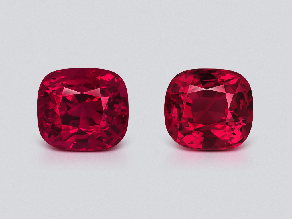 Pair of Vivid red pink spinels cushion cut 3.30 carats, Burma Image №1