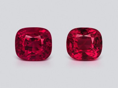 Pair of Vivid red pink spinels cushion cut 3.30 carats, Burma photo