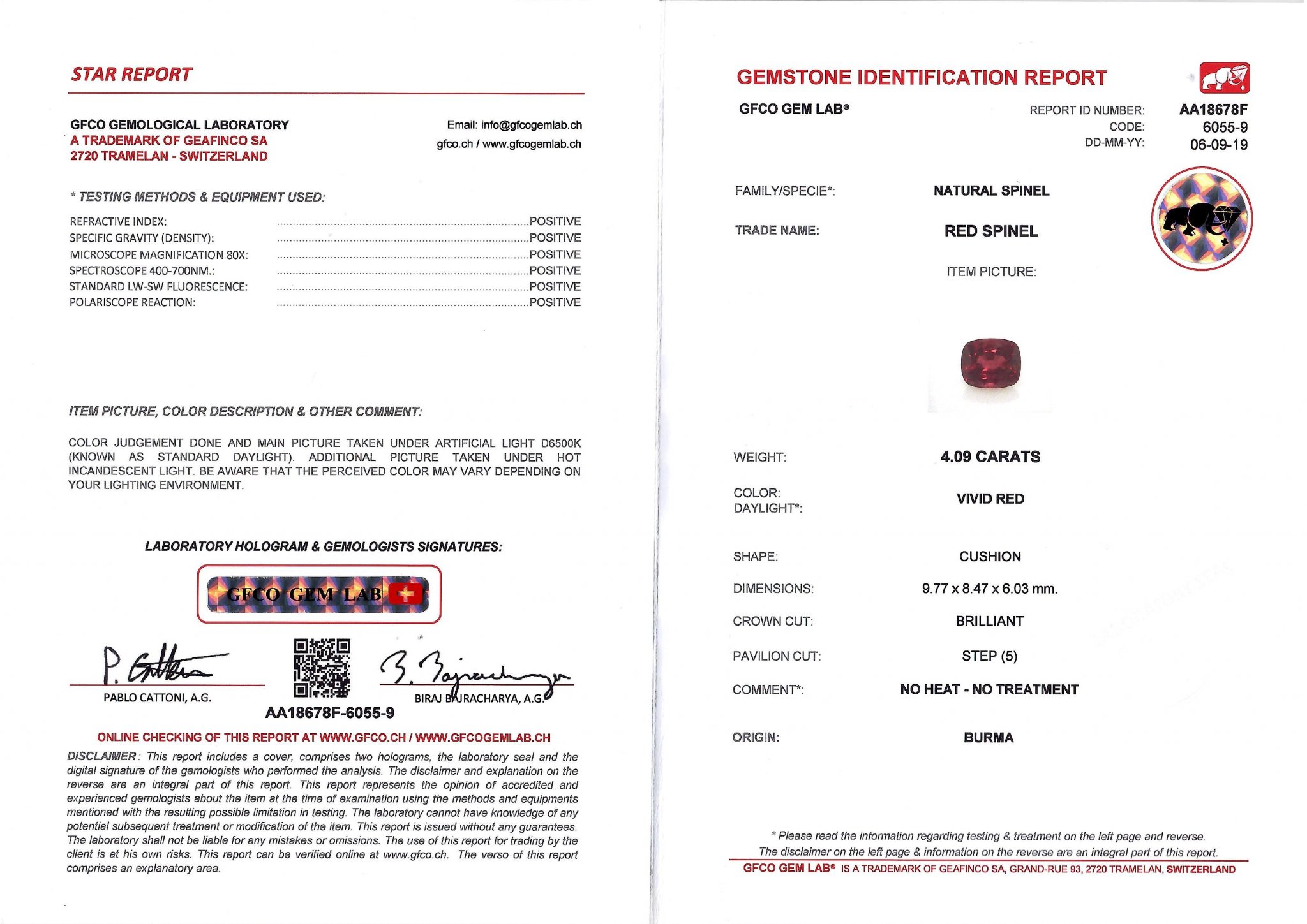 Burmese red spinel 4.10 ct, GFCO, MGL Image №5