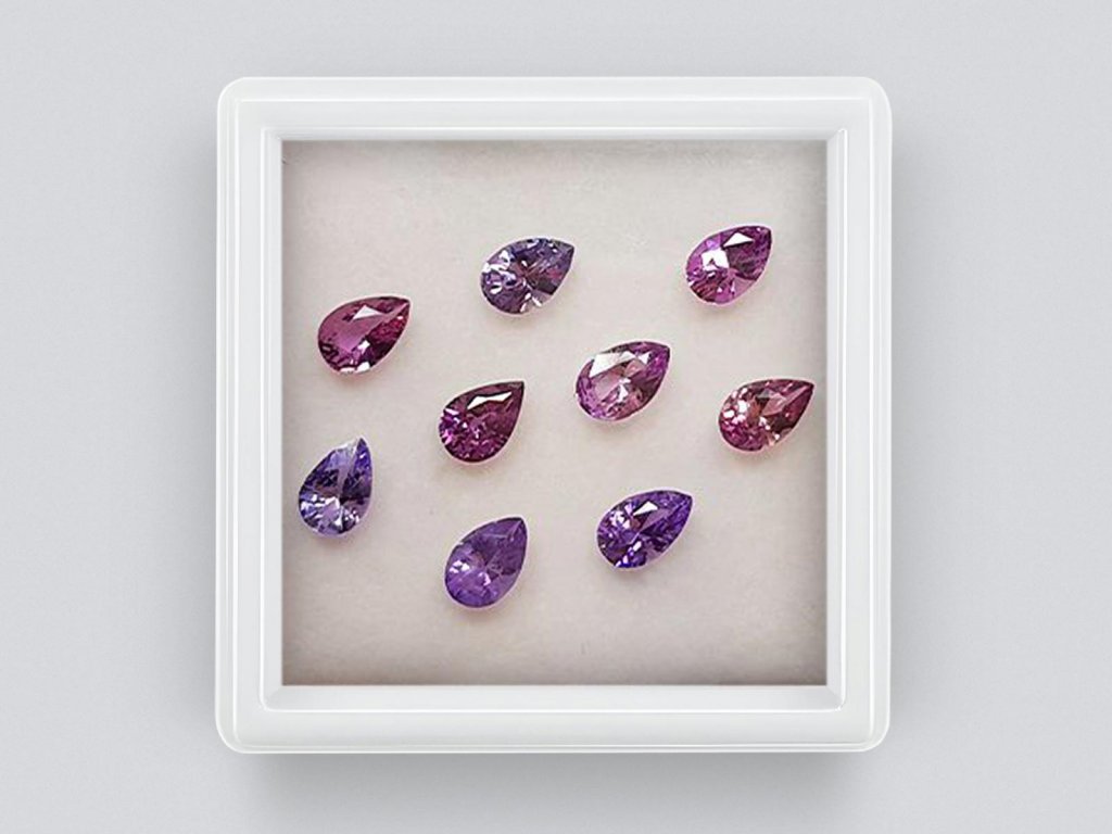Set of calibrated sapphires 6x4 mm pear cut 3.65 carats /9 pcs Image №1