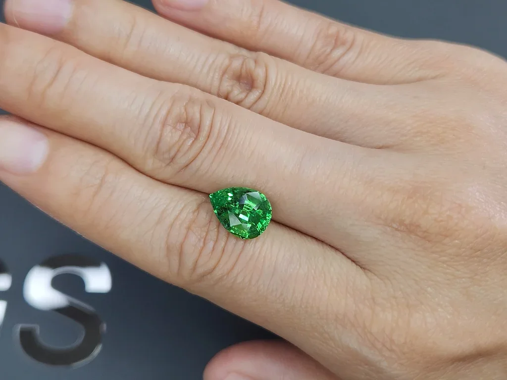 Vibrant green tsavorite garnet in pear cut 3.39 carats, Tanzania Image №2