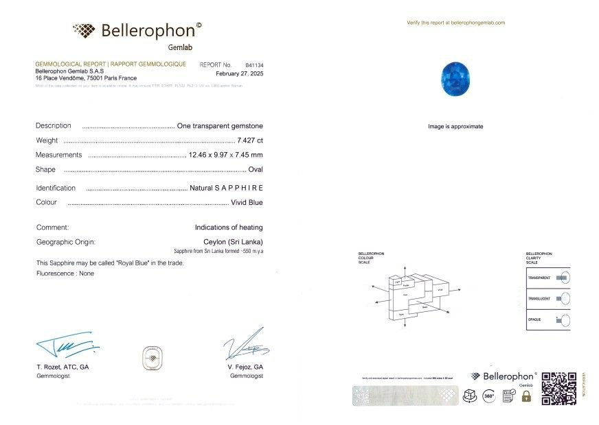 Ring with 7.42 carats Royal Blue sapphire and diamonds in 18K white gold Image №7