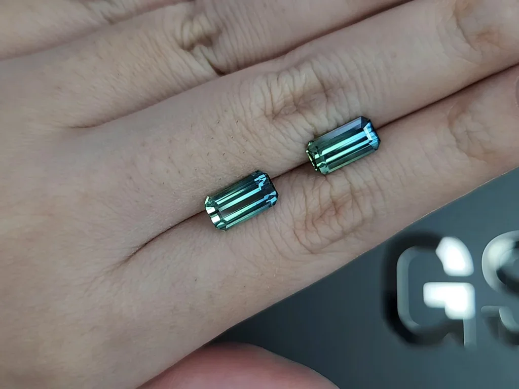 Pair of tourmalines Bi-color octagon cut 3.99 carats, Afghanistan Image №2