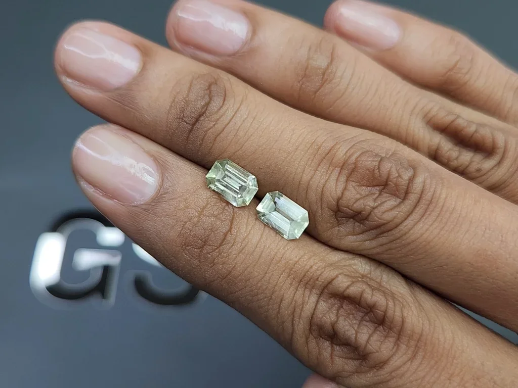 Pair of prasiolite (Green Quartz) precision cut octagon 1.74 carats, Africa Image №2